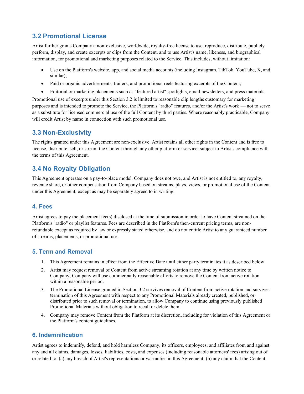 Artist Agreement — page 2