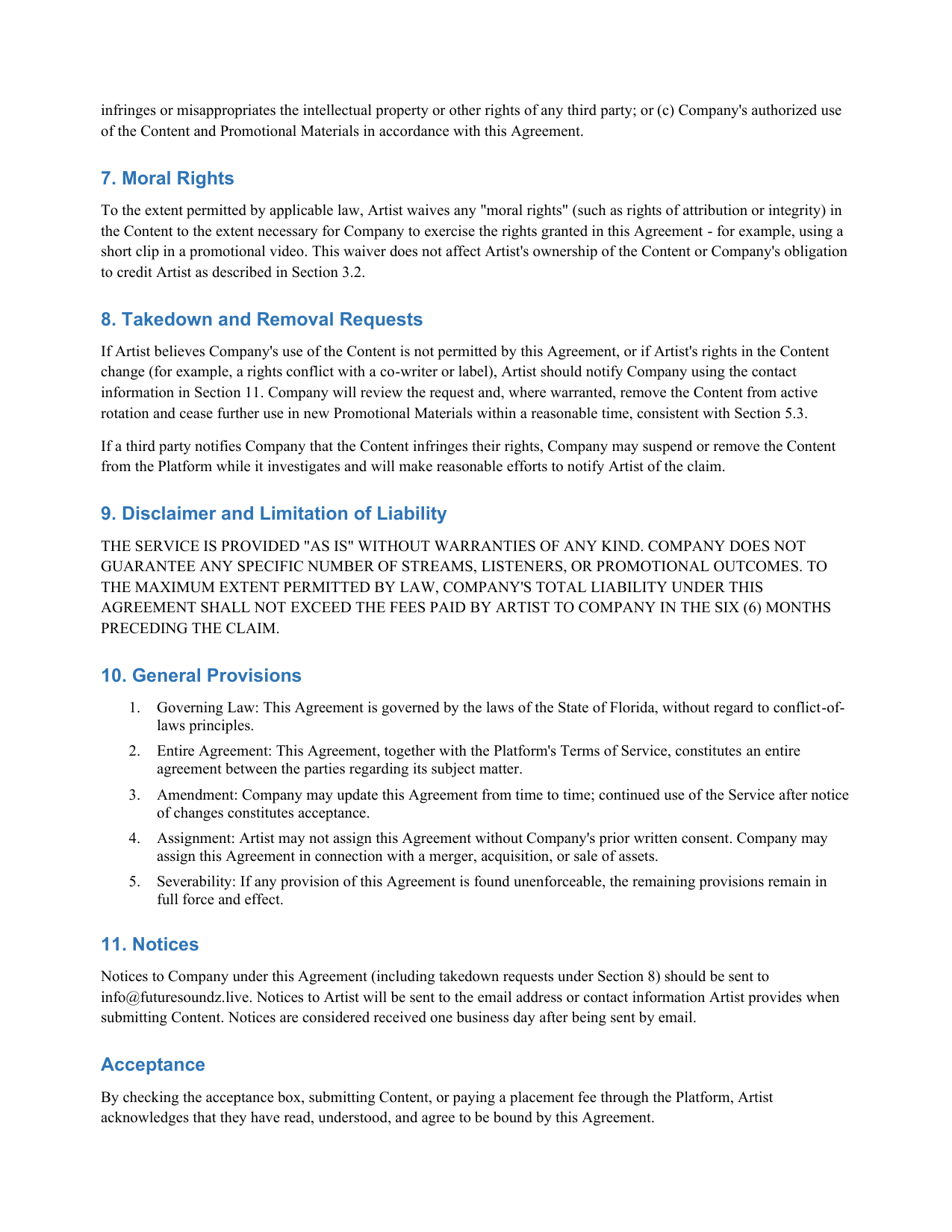 Artist Agreement — page 3